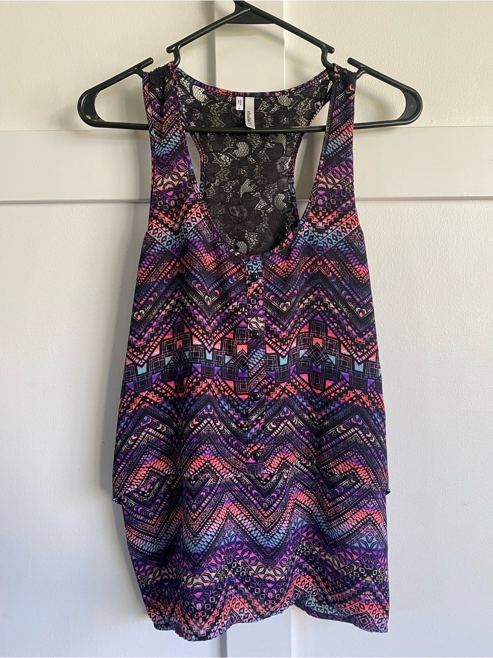 Studio Y Multicolor Geometric Racerback Tank with Lace Back